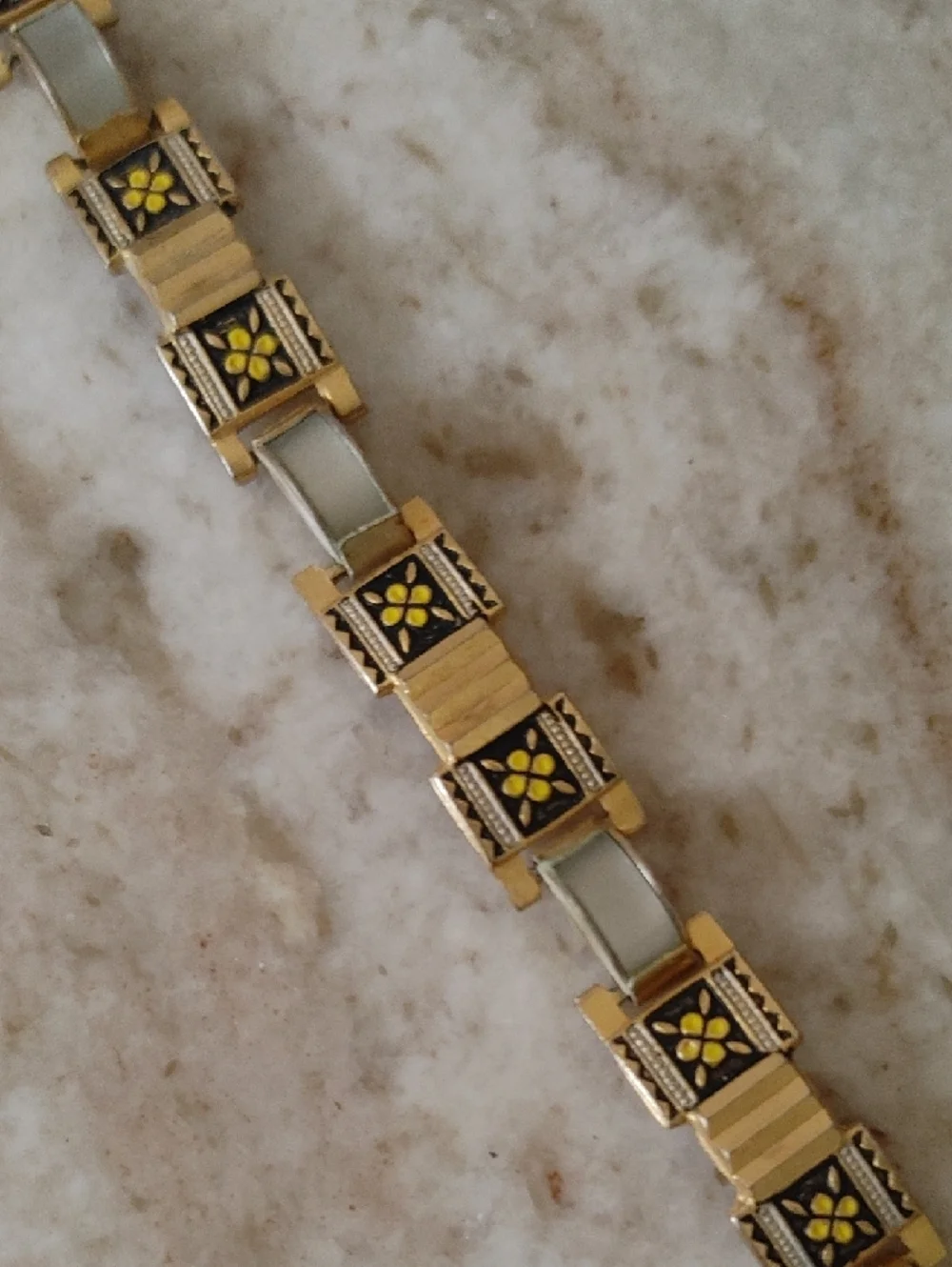 Gold-Tone Yellow Flower Link Bracelet - Women Jewelry